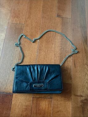 Coach Black Leather Crossbody with Gold Chain